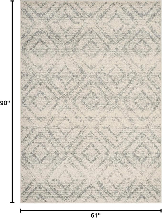 SAFAVIEH Adirondack Collection Area Rug - 5'1" x 7'6", Ivory & Light Blue, Modern Diamond Distressed Design, Non-Shedding & Easy Care, Ideal for High Traffic Areas in Living Room, Bedroom (ADR131T)