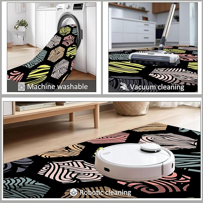 Large Living Room Area Rug 4x5ft,Modern Geometric Rugs, Multicolor Low Pile Farmhouse Carpet, Machine Washable & Non-Slip Non-Shedding for Classroom, Bedroom & Dorm