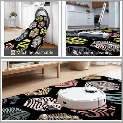Large Living Room Area Rug 7x10ft,Modern Geometric Rugs, Multicolor Low Pile Farmhouse Carpet, Machine Washable & Non-Slip Non-Shedding for Classroom, Bedroom & Dorm