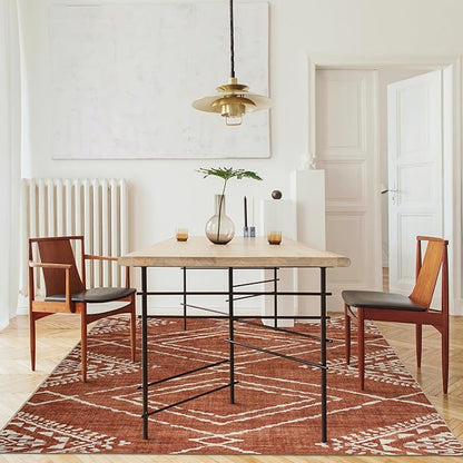 ReaLife Rugs Machine Washable Area Rug - Living Room Bedroom Bathroom Kitchen Entryway Office - Padded Low Pile Stain Resistant Premium - Moroccan Diamond Tribal - Jax - Orange 4' x 6'
