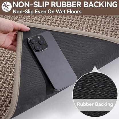 Indoor Door Mat 36x60 Dirt Resistant and Absorbent, Non-Slip Rubber Backing Floor Mats, Easy Clean Low-Profile Doormat for Entryway, Front Door, Inside Entrance Brown