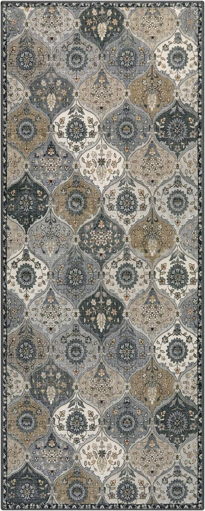 Lahome Moroccan Trellis Kitchen Runner Rug, 2x5 Washable Runners for Hallways Non Slip Soft Hallways Rug Ultra-Thin Vintage Long Carpet for Bedroom Bathroom, Grey