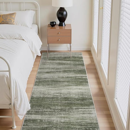 PADOOR Modern Abstract Runner Rug - 2x8 Washable Hallway Rugs, Ultra Soft Non-Slip Low Pile Floor Rugs for Hallway Entryway Kitchen Bedroom Bedside Laundry Room Green