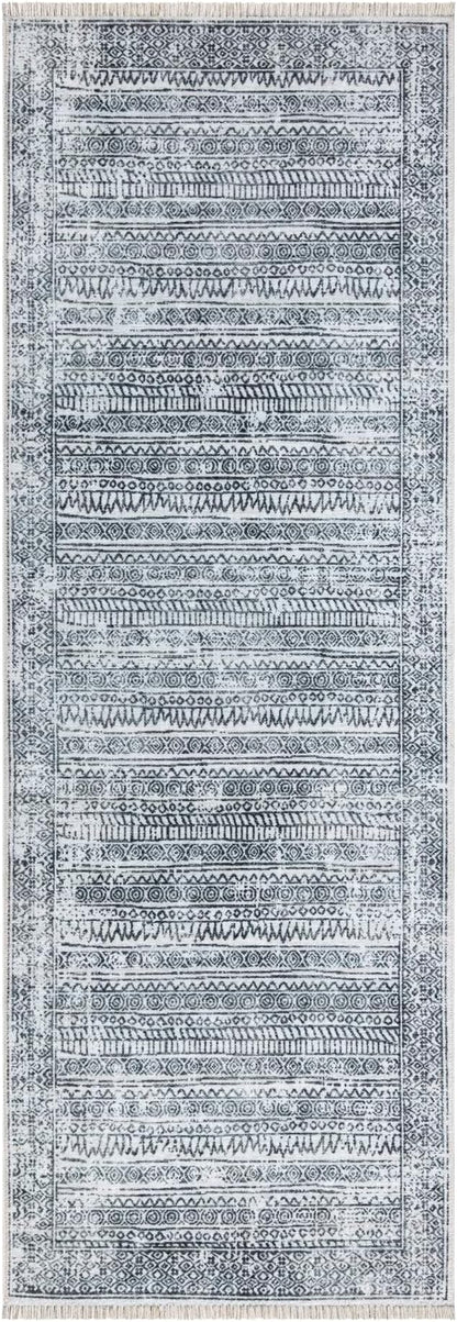 Bloom Rugs Caria Washable Non-Slip 12 ft Runner - Ivory/Black Geometric Runner for Entryway, Hallway, Bathroom, and Kitchen - Exact Size: 2'6" x 12'