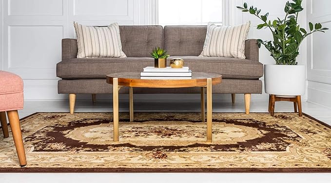 Unique Loom Versailles Collection Traditional Classic Floral Motif Area Rug (8' 0 x 10' 0 Rectangular, Brown/ Ivory)