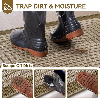 Front Door Mat 17''x30'', Absorbent Muddy Dirt Resist Washable Non Slip Low-Profile Indoor Doormat, Easy Clean Welcome Entryway Door Mats, Brown