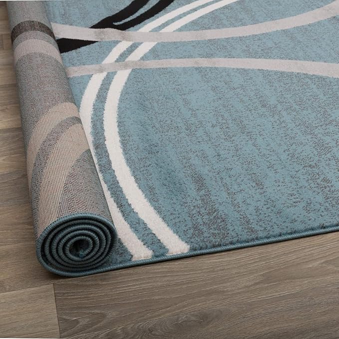 Rugshop Modern Wavy Circles Design Round Rug, Carpet with Jute Backing for Living Room, Dining Room, or Bedroom, Blue, 8' Round