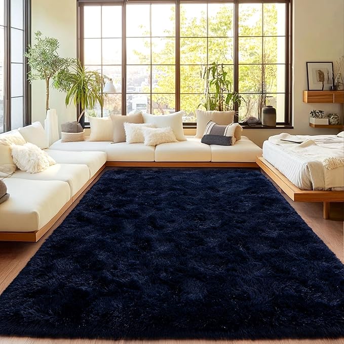 Area Rugs for Living Room, Soft Shaggy Carpets for Living Room, Fuzzy Rugs for Kids' Room, Perfect Decor for Modern Home Navy Blue 5x7 Feet