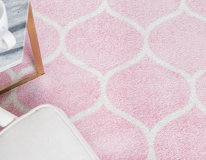 Rugs.com Lattice Frieze Collection Rug – 7' 10 Octagon Light Pink Medium Rug Perfect for Living Rooms, Kitchens, Entryways