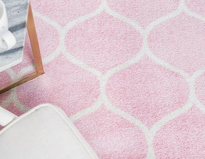 Rugs.com Lattice Frieze Collection Rug – 7' 10 Octagon Light Pink Medium Rug Perfect for Living Rooms, Kitchens, Entryways