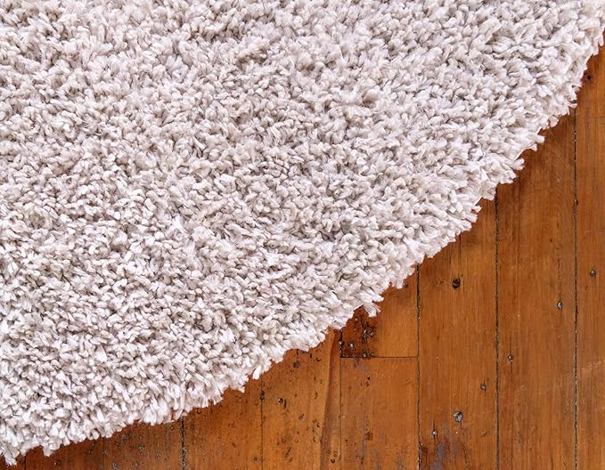 Unique Loom Davos Shag Collection Area Rug - Solid (6' 7" Round, Linen)