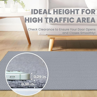 Braided Runner Rug 2x5 Ft Washable Runners for Hallways Kitchen Runner Rug with Rubber Backing Cotton Entryway Runner Indoor, Woven Floor Carpet for Hall Kitchen Bedroom, Light Gray