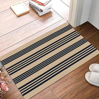 KOZYFLY Striped Front Door Mat 2x3 Ft Brown and Black Cotton Washable Indoor Outdoor Rug Doormats Small Area Rugs for Kitchen Entryway Porch