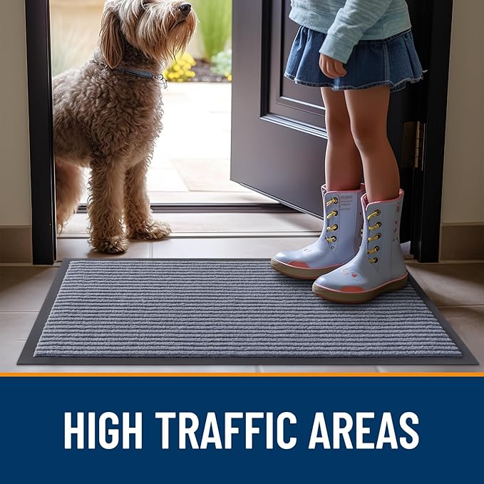 OLANLY Front Door Mat Indoor Outdoor Entrance, Waterproof Heavy Duty Doormat, Fade Resistant, Low Profile, Easy Clean Patio Porch Welcome Floor Mats for Entry, 71x30, Ash Grey