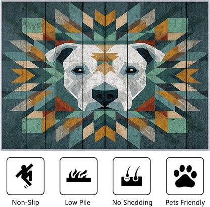 5x7 Rug Washable - Pitbull Rugs for Living Room, Modern Geometric Dog Rustic Wood Grain Non Slip Low Pile Area Rugs for Bedroom, Dog Carpet Home Decor & Gifts