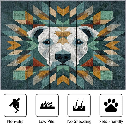 Pitbull Rugs for Living Room - 5x6ft - Modern Geometric Dog Rustic Wood Grain Rug for Bedroom Non Slip Low Pile Machine Washable Area Rugs, Dog Carpets House Decor & Gifts