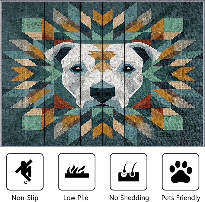 Pitbull Large Rug - 7x9 Area Rug - Modern Geometric Dog Rustic Wood Grain Rugs for Living Room Non Slip Low Pile Machine Washable Dining Room Rugs, Dog Carpet Home Decor & Gifts