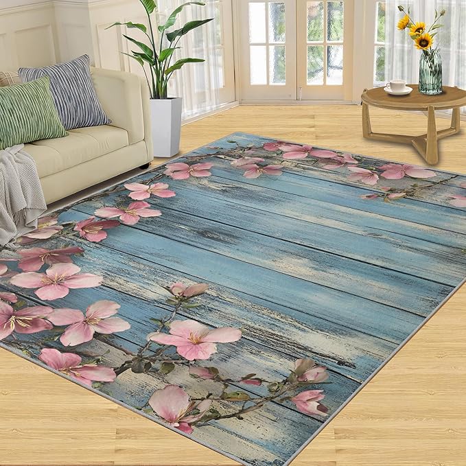 6x8 Vines Classroom Rugs - Vintage Wood Panels Playroom Rug, Rural Flowers Carpet Area Rug for Girls Bedroom Kids Room Basement Office Classroom