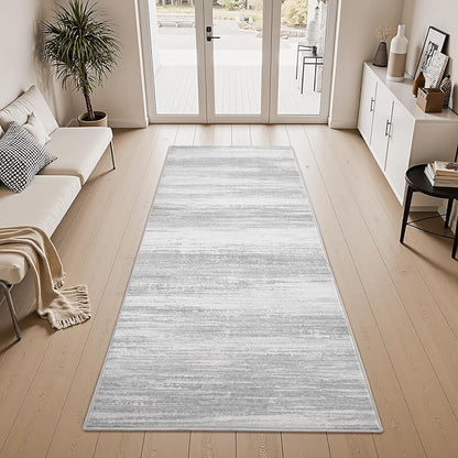 PADOOR Modern Abstract Runner Rug - 2x8 Washable Hallway Rugs, Ultra Soft Non-Slip Low Pile Floor Rugs for Hallway Entryway Kitchen Bedroom Bedside Laundry Room Grey