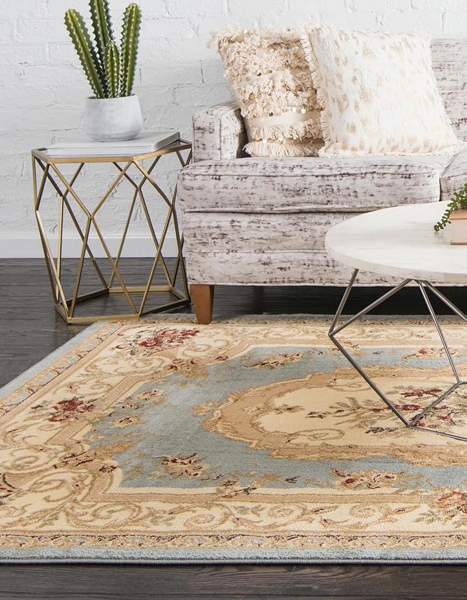 Rugs.com Chateau Collection Rug – 5' x 8' Light Blue Medium Rug Perfect for Bedrooms, Dining Rooms, Living Rooms