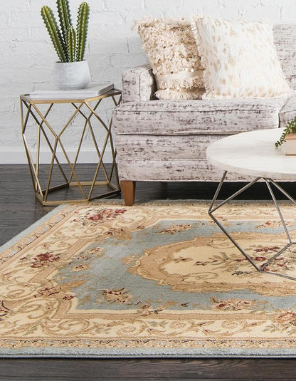 Rugs.com Chateau Collection Rug – 9' x 12' Light Blue Medium Rug Perfect for Living Rooms, Large Dining Rooms, Open Floorplans