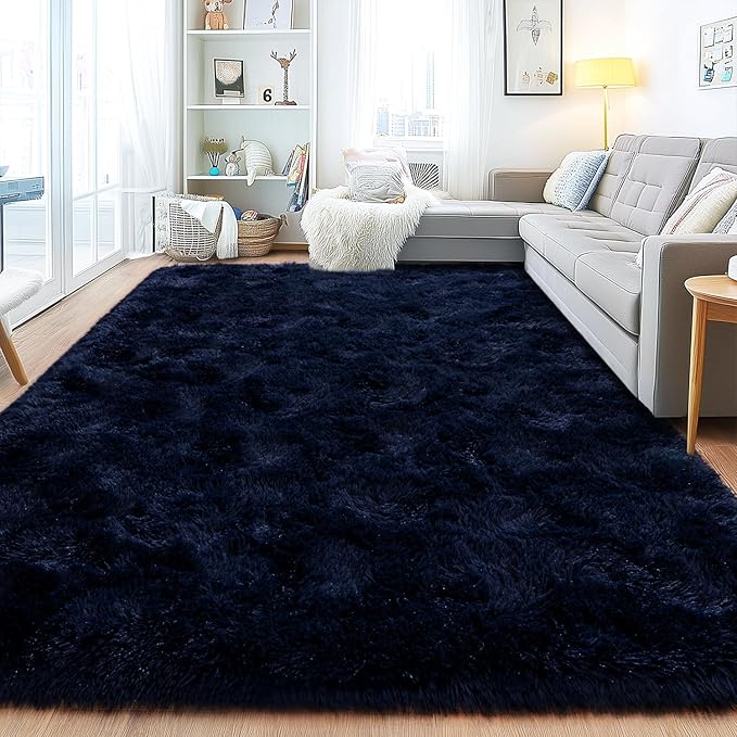 Area Rugs for Living Room, Soft Shaggy Carpets for Living Room, Fuzzy Rugs for Kids' Room, Perfect Decor for Modern Home Navy Blue 8x10 Feet