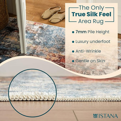 Istana Hallway Runner Rug 2.5x8 - Multi/Red Kitchen Rugs Non Slip Washable -Silk's Soft Touch Carpet Runner - Stylish Runner Rugs for Home