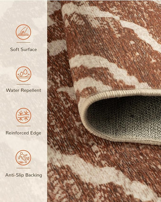 Area Rug 10x14 Rug Machine Washable Non-Slip Low Pile Print Pattern Western Rug for Living Room Bedroom Entryway Tribal Series -Yellowbrown/Cream
