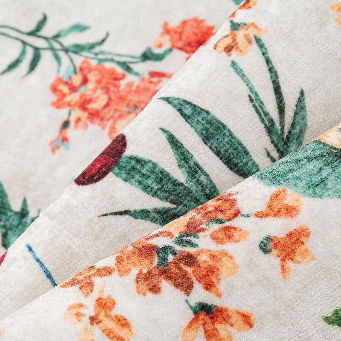 Beige Area Rug 4x6 Office Floral Indoor Door Mat Washable Boho Kitchen Living Room Carpet Non Slip Bedroom Low Pile Lightweight Throw Rug for Dining Room Farmhouse