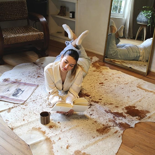 Genuine Cowhide Rug - Natural Leather Hide Rugs for Living Room & Area Rug for Bedroom - Real Cowhides Rug for Rustic Home Decor - Brown Speckled Cowhide Rugs Collection, 6x6-7ft