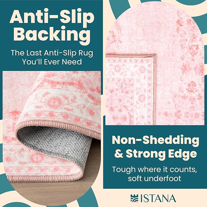 Istana 3x5 Area Rug - Pink Modern Rugs for Living Room 3x5 - Foldable Rugs for Bedroom/Living Room Rug - Stain Resistant Washable Rug - Eco-Friendly Small Area Rugs