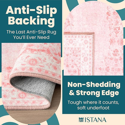 Istana 3x5 Area Rug - Pink Modern Rugs for Living Room 3x5 - Foldable Rugs for Bedroom/Living Room Rug - Stain Resistant Washable Rug - Eco-Friendly Small Area Rugs