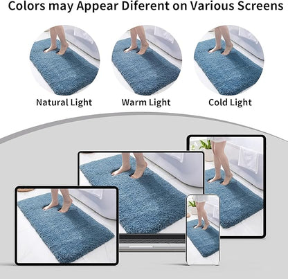 Small Bathroom Rug 17x24 Non Slip Blue Fluffy Bath Mat for Bathroom Floor Washable Plush Luxury Bath Rug for Tub Soft Shaggy Absorbent Shower Mat