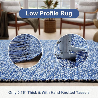 Collive Small Bathroom Rug, 2' x 3' Hand-Woven Low Profile Front Entryway Rug, Navy Blue Cotton Reversible Washable Kitchen Mat Modern Farmhouse Carpet for Foyer Bedroom Back Door Decor