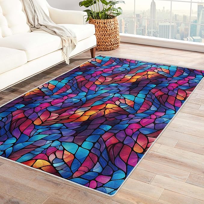 Abstract Rug, 3x5 Rug, Stained Glass Rugs for Entryway, Modern Small Area Rug, Washable Rug Non Slip Soft Indoor Carpet, Kids and Pets Friendly, Abstract Home & Room Decor