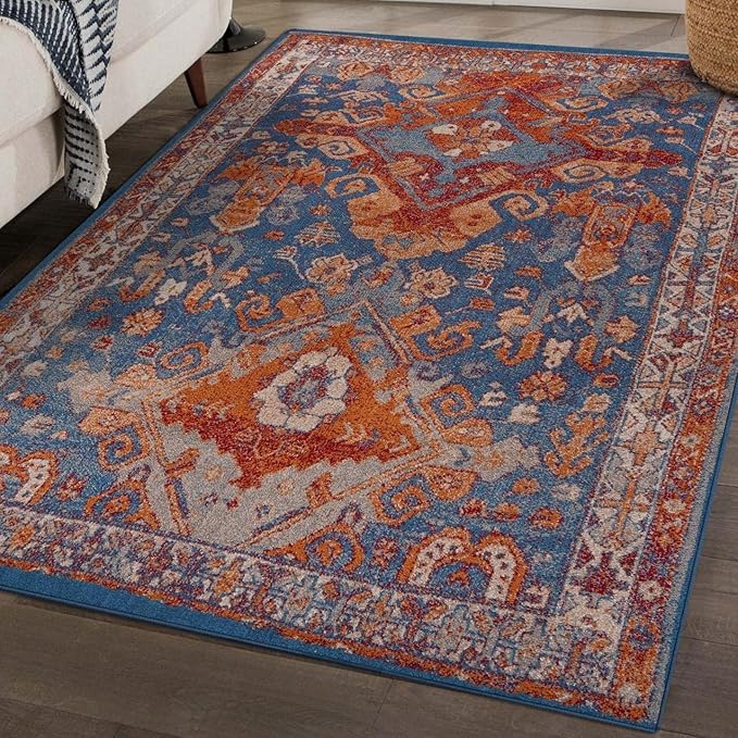 LUXE WEAVERS Moroccan Floral Blue 8x10 Area Rug for Living Room