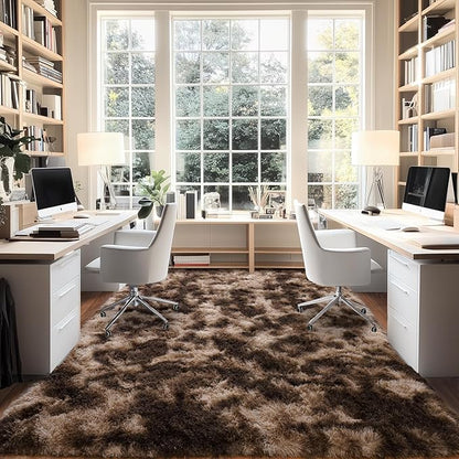 Upgrade Non-Slip Plush Rugs for Living Room, Soft Shaggy Carpets for Living Room, Fuzzy Rugs for Kids' Room, Perfect Decor for Modern Home Tie Dye Coffee 5x7Feet