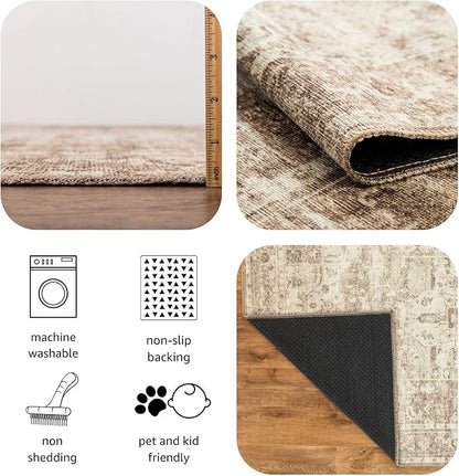 Keen Home Design 2x10 Rug - Machine Washable Runner Rug with Non-Slip Backing, Ideal for Hallway, Entryway, Kitchen, Laundry Room - Vintage, Easy Clean, Durable, Low Pile - (2'6" x 10')