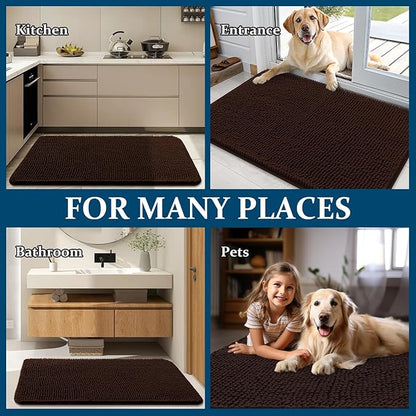 OLANLY Dog Door Mat for Muddy Paws 59x35, Absorbs Moisture and Dirt, Absorbent Non-Slip Washable Doormat, Quick Dry Chenille Mud Mat for Dogs, Entry Indoor Entryway Carpet for Inside Floor, Brown
