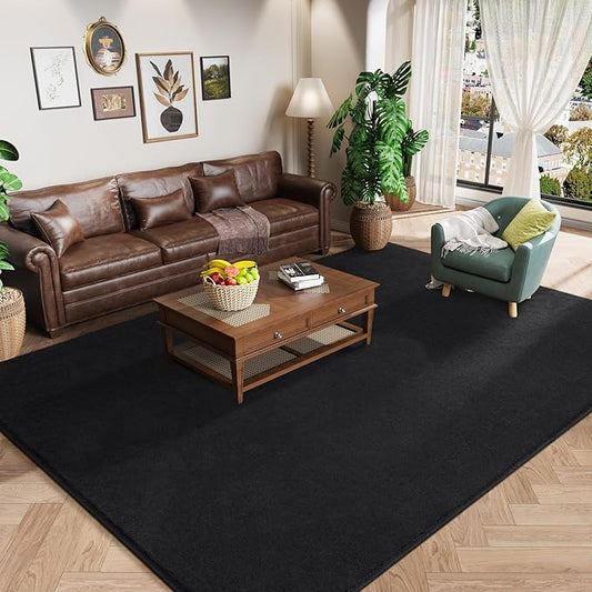 Amearea Large Modern Area Rugs for Bedroom Living Room, 8x10 Feet Black Thickened Memory Foam Rug, Fluffy Indoor Washable Rugs Non Slip Minimalist Carpet for Boys Girls Dorm Nursery Room Decor