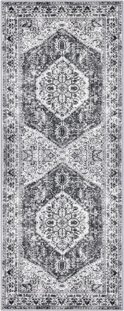 KOZYFLY Runners for Hallways 2x5 Ft Washable Kitchen Runner Rug Boho Runner Rug for Entryway Indoor Printed Faux Wool Floor Carpet Runner for Laundry Room Kitchen Hall, Grey
