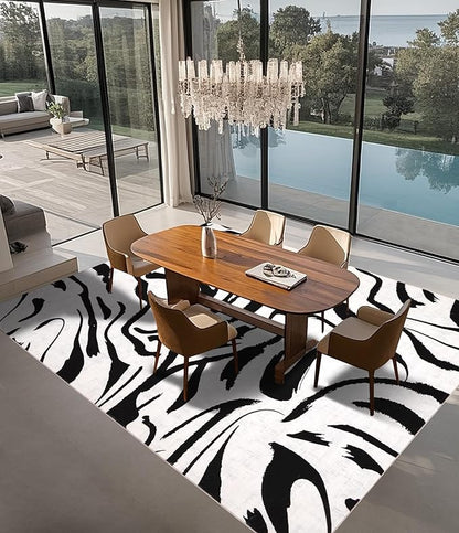 YIHOUSE Modern Area Rugs for Living Room, 8x10 Washable Black and White Rug, Thin Abstract Geometric Striped Rug, Area Rug for Bedroom,Kitchen,Dining Room,Office