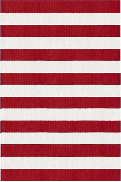 KOZYFLY Red White Striped Outdoor Rug 3x5 Ft Woven Christmas Area Rug Washable Front Door Rugs for Front Porch Kitchen Entryway Patio Dining Room Holiday Decor