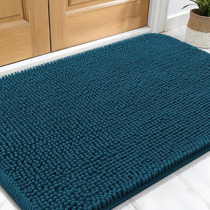 OLANLY Dog Door Mat for Muddy Paws 32x20, Absorbs Moisture and Dirt, Absorbent Non-Slip Washable Doormat, Quick Dry Chenille Mud Mat, Entry Indoor Entryway Carpet for Inside Floor, Atlantic Blue