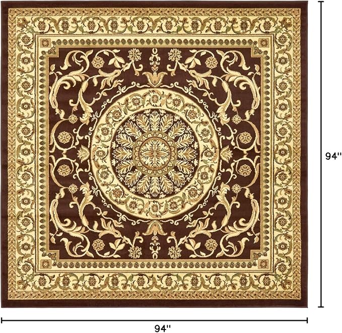 Unique Loom Versailles Collection Traditional Classic Medallion Floral Motif Area Rug (8' 0 x 8' 0 Square, Brown/ Ivory)