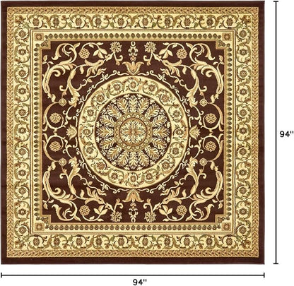 Unique Loom Versailles Collection Traditional Classic Medallion Floral Motif Area Rug (8' 0 x 8' 0 Square, Brown/ Ivory)