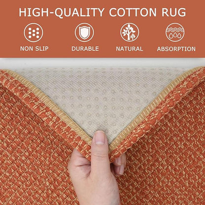 KOZYFLY Runners for Hallways 2x7 ft Washable Kitchen Runner Non Slip Rubber Backed Hall Runners Cotton Entryway Runner Rugs Floor Carpet for Indoor Backdoor Bedroom Kitchen, Orange/Tan