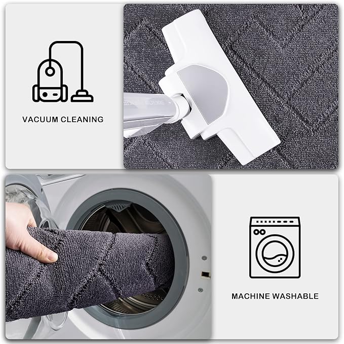 PURRUGS Easy Care Area Rug 4ft x 6ft, Non-Slip Machine Washable Entry Rug, Dog Door Mat, Stain Resistant Accent Rug for Hallway, Bedroom, Living Room and Mudroom, Grey
