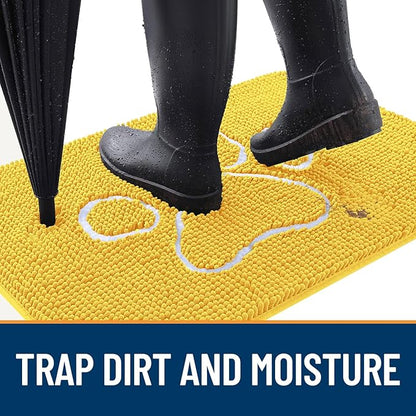 OLANLY Dog Door Mat for Muddy Paws 36x24, Paw Print Design, Absorbs Moisture and Dirt, Absorbent Non-Slip Washable Doormat, Quick Dry Chenille Mud Mat for Dogs, Entry Indoor Entryway Carpet, Yellow
