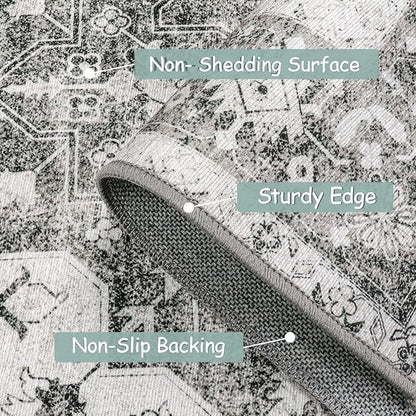 Moynesa Ultra-Thin Washable Area Rug - 5x7 Large Gray Rug for Living Room Vintage Rugs for Bedroom, Non Slip Non Shedding Pet Friendly Dining Room Mat Carpet for Department Office Kitchen